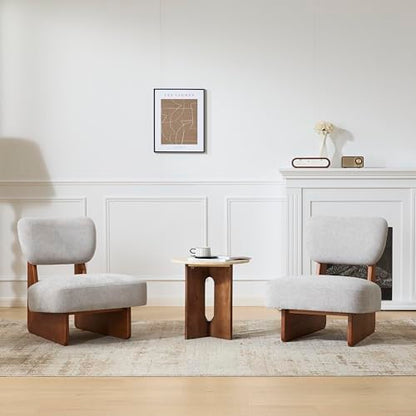 Christopher Knight Home Mores Low Profile Accent Chair Set of 2, Modern Living Room Armless Lounge Chair, Fabric Comfy Reading Chair for Bedroom, Wooden Frame and Thick Padded Seat, Walnut+Gray - color: Walnut+gray