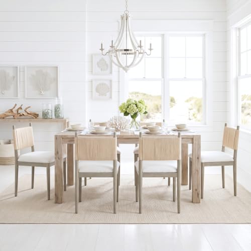 chairus Boho Coastal Woven Dining Chairs Set of 2, Weathered Gray Wood | Woven Rope Back Dining Room Chairs, Linen Upholstered Fabric, Modern Farmhouse Wooden Side Kitchen Chairs - color: Weathered Gray