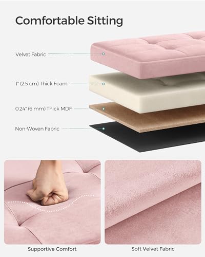 SONGMICS Small Storage Ottoman, Folding Ottoman Cube, 15 x 15 x 15 Inches, Footstool, Footrest, 11 Gal. (43 L), Velvet Surface, for Bedroom, Living Room, Dorm, Jelly Pink ULSF227R01 - color: Jelly Pink