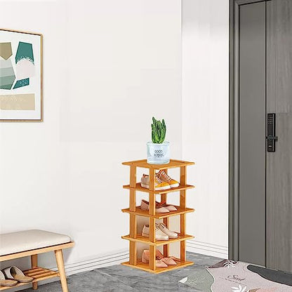 5-Tier Bamboo Narrow Shoe Rack | Stackable 5-tier bamboo shoe rack,minimalist and sturdy.Fits narrow entryway, garage,corner,bedroom,hallway. Space-saving.