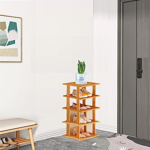5-Tier Bamboo Narrow Shoe Rack | Stackable 5-tier bamboo shoe rack,minimalist and sturdy.Fits narrow entryway, garage,corner,bedroom,hallway. Space-saving.