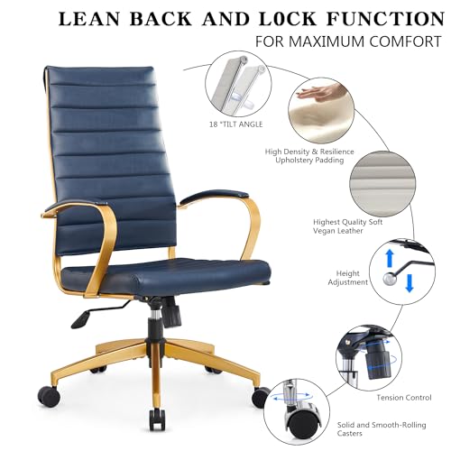 lux Modern Desk Chairs with Wheels and arms Ergo Chairs high Back Chair Computer Leather Modern Chair Leather Office Executive Chair (GD-Blue) - color: Gd-blue