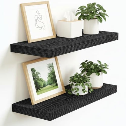 Vivelove Floating Shelves 9 inch Deep 16”Long Set of 2, Black | Easy Install With Hardware, 1.5" Thick, Invisible Brackets, Wall Mounted, No Sagging, For Any Room - color: Black, size: 16”wx9.3”dx1.5”h