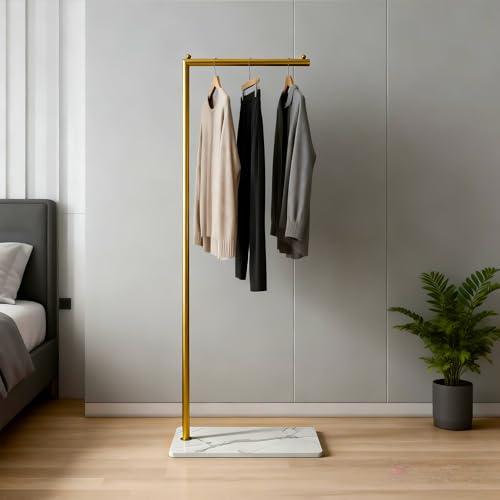 Gold Clothing Rack with Marble Base,Freestanding Garment Rack for Hanging Clothes,Modern Coat Rack, Minimalist Clothes Rack for Small Spaces,Bedroom,Entryway,Boutique Display (Gold)