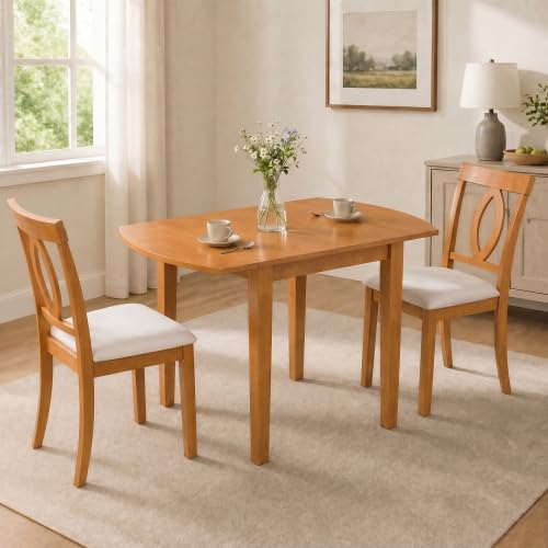 3-Piece Drop Leaf Wood Dining Table Set, Small Space Dining Set for 2 People, 1 Folding Extendable Table, 2 Upholstered Chairs, Space-Saving, for Apartments, Kitchen Room, Natural - color: Beige,natural