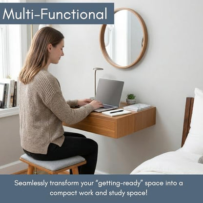 Small Vanity Desk with Mirror & Chair, 18 x 20 Inch, Wall Mounted | Floating Makeup Table, For Small Spaces, Flip Up Top, Bedroom Vanity