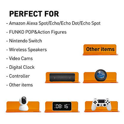 OAPRIRE Small Acrylic Floating Wall Shelves Set of 2, Flexible Use of Wall Space, 9 Inch Adhesive Display Shelf for Security Cameras/Smart Speaker/Action Figures, with Cable Clips - Clear Orange | Strong Tape Adhesive Wall Shelf, Easy Installation, Hole D
