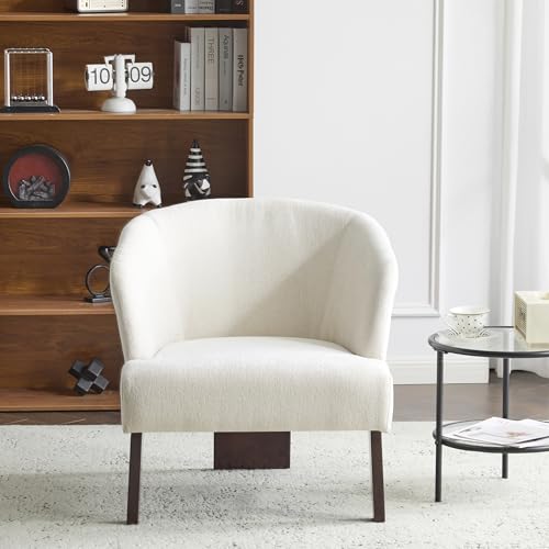Modern Accent Lounge Chair with Round Back Wooden Legs Mid Century Inspired Compact Design Soft Fabric Upholstery Comfortable Seating for Lounging Reading Easy Assembly Durable Frame Home Office Use