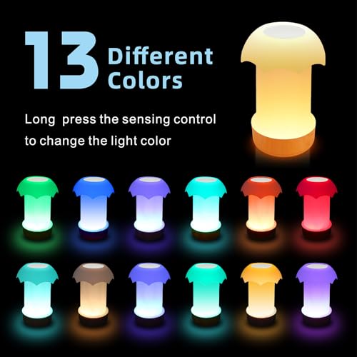Night Light, Dimmable Touch Lamp for Bedroom - Portable Table Bedside Lamp with 4 Brightness Levels & 13 RGB Colors, Night Lights for Baby Nursery and Bathroom (Umbrella-Shaped)