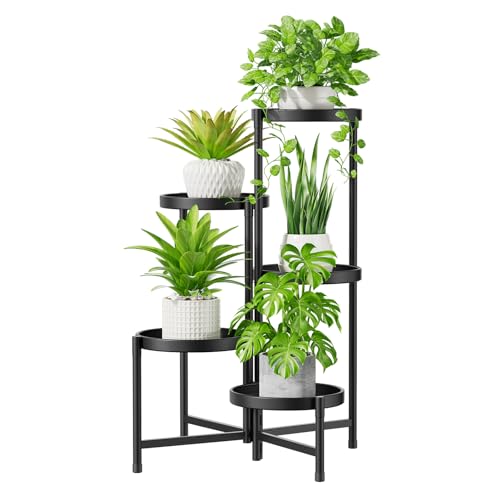 iDavosic.ly 5 Tier Large Plant Stand Indoor Outdoor, 10 In Wide Tray, Black | Tiered Metal Corner Heavy Duty Multiple Orchid Shelf, Space Saving Folding Tall Flower Display Holder Patio Rack, Rust Proof - color: Black, size: 5 Tiers