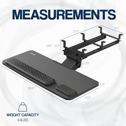 VIVO Premium Adjustable 27 x 11 inch Computer Keyboard and Mouse Platform Tray, Ergonomic Under Table Desk Mount Drawer with Padding, Black, MOUNT-KB27P-B - color: Black, size: 27 inch
