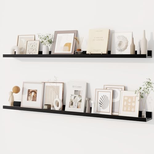 Dreamland Picture Ledge Shelf for Wall, Floating Shelves Set of 2, 48 Inch Long Floating Shelves with Lip for Living Room, Bedroom, Bathroom, Kitchen, Black - color: Black, size: 48inch