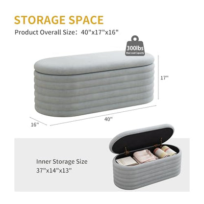 Storage Ottoman Bench 40 inch Upholstered Chenille Fabric Storage Bench for Bedroom End of Bed Stool Aesthetic Large Storag Ottoman for Living Room Entryway,Light Grey | Chenille Fabric Storage Ottoman, End of Bed Stool,Large Bench Hidden Storage,No Assem