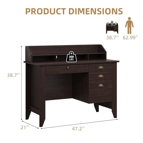 4 EVER WINNER Small Desk with Drawers, Office Desk with File Drawer and Monitor Stand, Writing Desk Study Table for Small Spaces, Espresso - color: Espresso