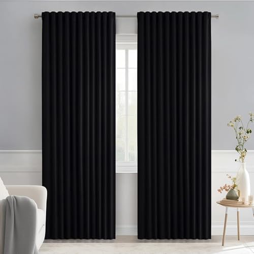 MIULEE Black Back Tab Blackout Curtains 66x84 Inch Length 2 Panels Set | Rod Pocket Pinch Pleated, Thermal Insulated, Room Darkening, Light Blocking Drape, Halloween Curtains for Living Room Bedroom - color: Black, size: 66"W x 84"L (Pack of 2)