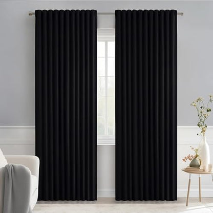 MIULEE Black Back Tab Blackout Curtains 66x84 Inch Length 2 Panels Set | Rod Pocket Pinch Pleated, Thermal Insulated, Room Darkening, Light Blocking Drape, Halloween Curtains for Living Room Bedroom - color: Black, size: 66"W x 84"L (Pack of 2)