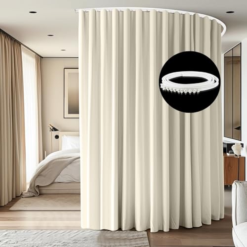 Room Divider Ceiling Mounted Curtains Track Sets Extra Wide Blackout Curtain Flexible Tracks for Bedroom Privacy Partition Separator, 1 Panel Beige Drape and White Rail, W12.5 x H10ft - color: Beige, size: 150"W x 120"L (Pack of 1)