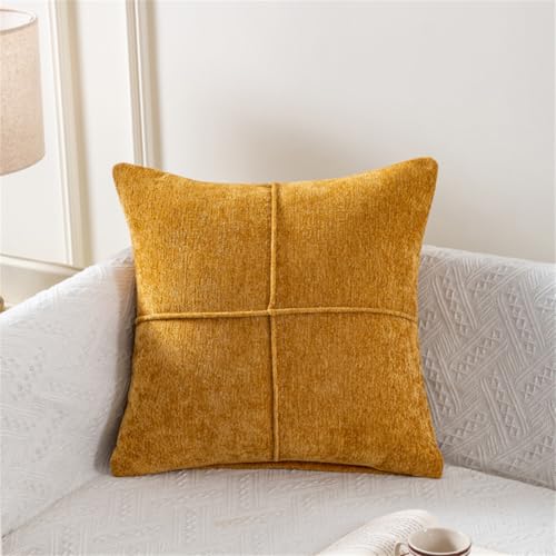 Boho Cushion Covers 45x45 cm Set of 2 Soft Chenille Patchwork Throw Pillow Covers Decorative Solid Luxury Minimalist Retro Pillowcases for Sofa Bed Couch Living Room Home Decor Yellow - color: Yellow