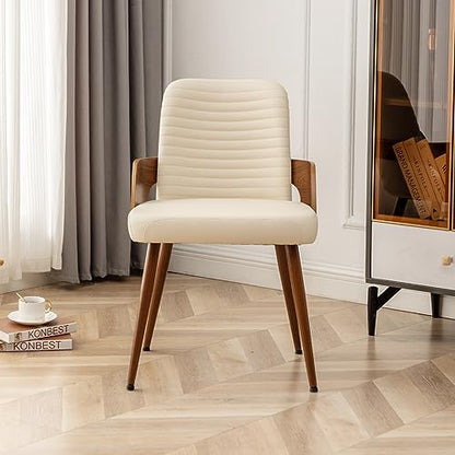 Dining Room Chairs,Mid Century Modern Kitchen Chair,Upholstered Faux Leather Accent Chairs,Metal Legs Wooden Desk Chair,Armless and No Wheels for Kitchen Dining,Beige PU,1PCS - color: Beige Pu, size: 1PCS