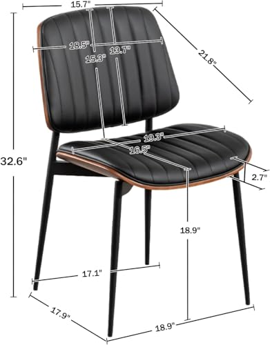 LUNLING Dining Room Chairs Mid Century Modern Retro Black Faux Leather Chair with Walnut Bentwood Upholstered Seat Metal Legs Kitchen Chairs Adjustable Foot for Kitchen Dining Room,1PCS - color: Black, size: 1PCS