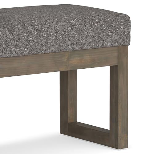 SIMPLIHOME Milltown 27" Wide Tweed Fabric Rectangle Ottoman in Pebble Grey | Contemporary ottoman with a cushioned seat, perfect for bedroom seating; footstool, footrest or pouf. - color: Pebble Grey, style: Small Ottoman Bench