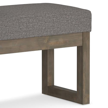 SIMPLIHOME Milltown 27" Wide Tweed Fabric Rectangle Ottoman in Pebble Grey | Contemporary ottoman with a cushioned seat, perfect for bedroom seating; footstool, footrest or pouf. - color: Pebble Grey, style: Small Ottoman Bench