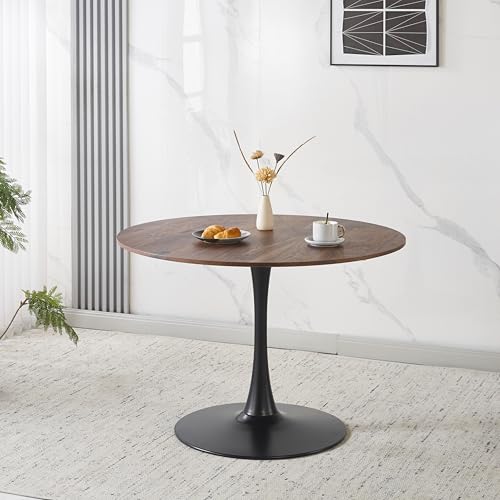 42" Tulip Table for 4-6 Persons Modern Round Dining Room Table, Mid-Century Modern Walnut Small Kitchen Table with MDF Wooden Top, Leisure Coffee Table for Living Room, Dining Room, Office - color: Walnut, size: 42"