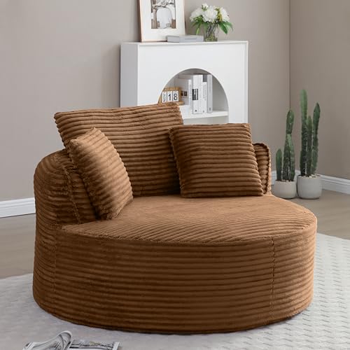 KEIKI 53.5" Oversized Round Chair, Large Barrel Chairs, Upholstered Accent Corduroy Single Sofa Armchair for Living Room, Lounge, Orange - color: Orange