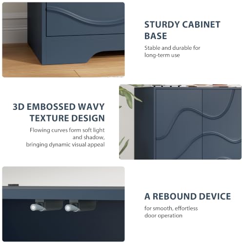 Godchoices 56" Sideboard Buffet Cabinet with Storage, Modern Accent Credenza with Wavy Doors & Adjustable Shelf, Console Cabinet for Kitchen,Living Room,Dining Room,Entryway,Hallway - color: 56" Blue