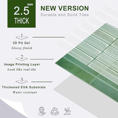 STICKGOO 10-Sheet Peel and Stick Backsplash Tile, Self Adhesive Vinyl Wall Tiles, Stick on Backsplash for Kitchen and Bathroom(Thicker Design) - color: Green & Blue