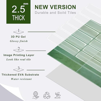 STICKGOO 10-Sheet Peel and Stick Backsplash Tile, Self Adhesive Vinyl Wall Tiles, Stick on Backsplash for Kitchen and Bathroom(Thicker Design) - color: Green & Blue