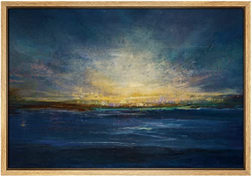 SIGNWIN Framed Canvas Wall Art Golden Sunrise Over a Dramatic Blue Sea Coastal Ocean Oil Painting Abstract Modern Closeup Relax/Calm for Living Room, Bedroom, Office - 16"x24" Natural - color: B10-2103-spl25, size: 24"L x 16"W