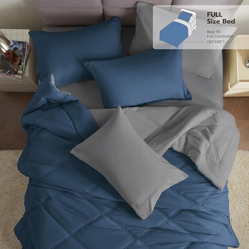 Joiedomi Full Size Comforter Set with Sheets Navy Blue, 7 Pieces Full Size Bed Set with 1 Down Alternative Comforter, 1 Flat Sheet, 1 Fitted Sheet, 2 Pillowcases and 2 Pillow Shams, Bed in a Bag - color: Navy Blue, size: Full
