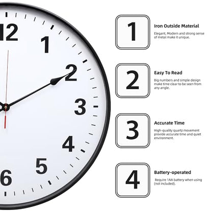 LEIKE Metal Large Wall Clock 24IN Black, Retro Silent Quartz Battery Operated, Decorative for Patio, Kitchen, Living Room, Bedroom, Pool - size: 24in