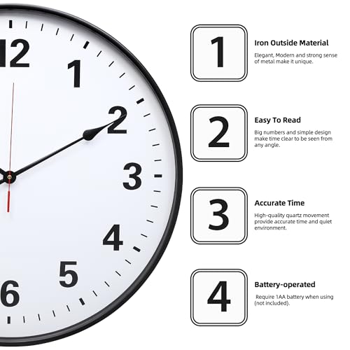 LEIKE Metal Large Wall Clock 24IN Black, Retro Silent Quartz Battery Operated, Decorative for Patio, Kitchen, Living Room, Bedroom, Pool - size: 24in