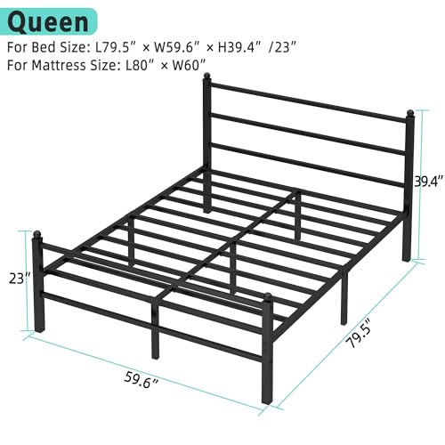 Queen Bed Frame with Headboard and Footboard, 14 Inch Metal Platform Bed Frame Queen Size with Steel Slat Support, No Box Spring Needed, Noise Free, Easy Assembly, - size: Queen