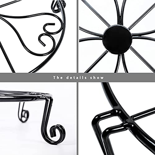 NSYOOMH 2 pack 10" Rustproof Black Metal Plant Stands Heavy Duty Plants Holder Outdoor Indoor, Round Wrought Iron Sturdy Flower Planter Pot Stand, Corner Gardening Inside Potted Plant Risers - 10Inch