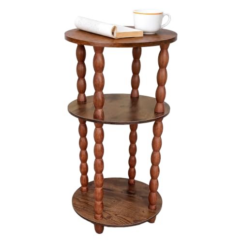 Small Round Narrow Side Table, 3-Tier End Table with Storage | 11.8″ x 11.8″ x 22.6″, Solid Wood Spindle Legs, Easy Assembly, No Tools Required, Vintage Style, Space-Saving, Easy to Clean