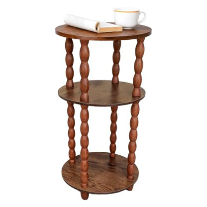Small Round Narrow Side Table, 3-Tier End Table with Storage | 11.8″ x 11.8″ x 22.6″, Solid Wood Spindle Legs, Easy Assembly, No Tools Required, Vintage Style, Space-Saving, Easy to Clean