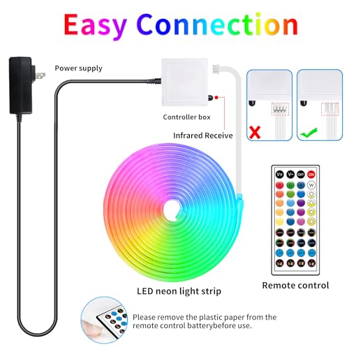 segrass 32.8ft LED neon Lights with Remote APP Control IP65 Waterproof Flexible Neon Strip Lights 24V RGB Rope Lights for Bedroom Room Outdoors Décor - size: 32.8ft