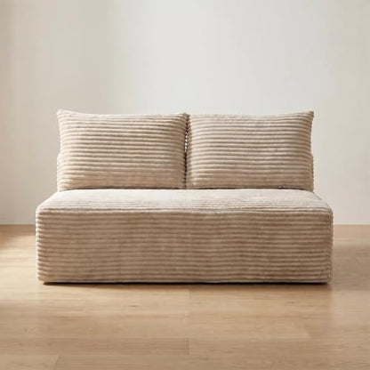 Boneless Couch for Bedroom, Small Compact Loveseat for Small Spaces | Comfy Lounge Chair Cloud Love Seat Armless with 2 Headrest for Apartment Living Room - color: Camel