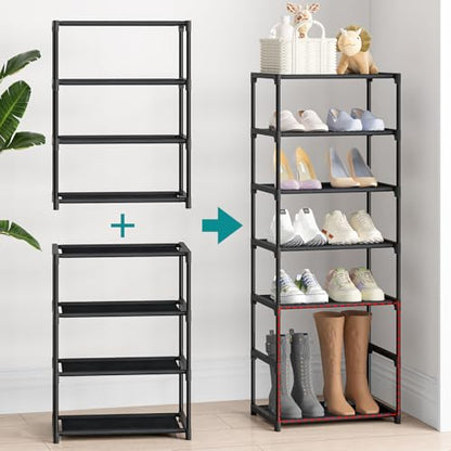 Autonomier 4 Tier Extra Small Shoe Rack (16.3" Wide), Space Saver Shelf | Kids Toddler Adult Shoe Storage Organizer, Narrow Stackable Shoe Organization Shelves, for Closet Floor Entryway Bedroom