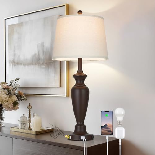 Cinyirong 30" Tall Brown Table Lamp for Living Room, 3-Way Dimmable Touch Control Bedside Lamp for Bedroom Nightstand with USB A+C Ports & AC Outlet (1 Pack) - color: Brown (1 Pack)