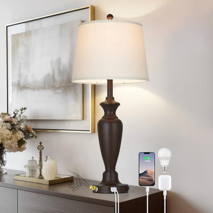 Cinyirong 30" Tall Brown Table Lamp for Living Room, 3-Way Dimmable Touch Control Bedside Lamp for Bedroom Nightstand with USB A+C Ports & AC Outlet (1 Pack) - color: Brown (1 Pack)
