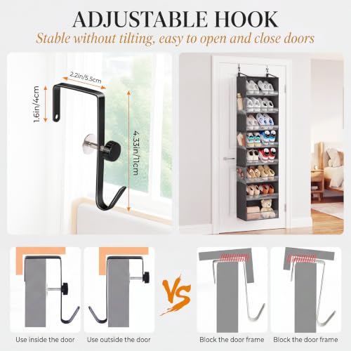 Ligereza Over the Door Shoe Organizer for 20-30 Pairs, 8-Tier, Black | Hanging Shoe Rack Holds Sneakers, Boots & Heels, Angled Pockets for Instant Access, Adjustable Hooks fit All Door Thicknesses