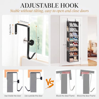 Ligereza Over the Door Shoe Organizer for 20-30 Pairs, 8-Tier, Black | Hanging Shoe Rack Holds Sneakers, Boots & Heels, Angled Pockets for Instant Access, Adjustable Hooks fit All Door Thicknesses