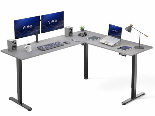 VIVO Dark Gray 75 x 63 in Corner Standing Desk, DESK-E3CTG-75 | Electric, Holds 225 lbs, Large Reversible L-Shaped Table, Sit Stand Height Adjustable, Memory Presets, Black Frame - color: Dark Gray Top / Black Frame, size: 75 x 63
