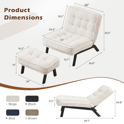 ANJ Accent Chair with Ottoman Adjustable Backrest, Beige Living Room Chair Tufted Upholstered Lounge Chair with Footrest Set, Modern Chair Cozy Reclining Chair for Reading Room Bedroom - color: Beige, size: 1