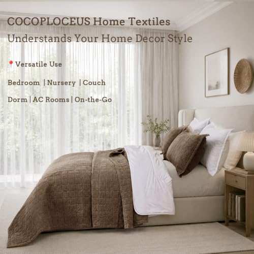 Pre-Washed Cotton California King Size Quilt Set Brown | 106x118 Breathable Bedspread Coverlet,Waffle Textured Blanket,All Season Bedding Set,Fits King & Cal King,with 2 Pillow Shams - color: Brown, size: Cal King-106x118