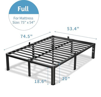 VIPSHOW 20 Inch Full Bed Frame with Round Corners No Box Spring Needed | 3500lbs Heavy Duty, Under bed storage, 4 mattress stoppers, Headboard holes, Noise-free, Easy assembly & rubber covers - size: Full, style: 20 Inch